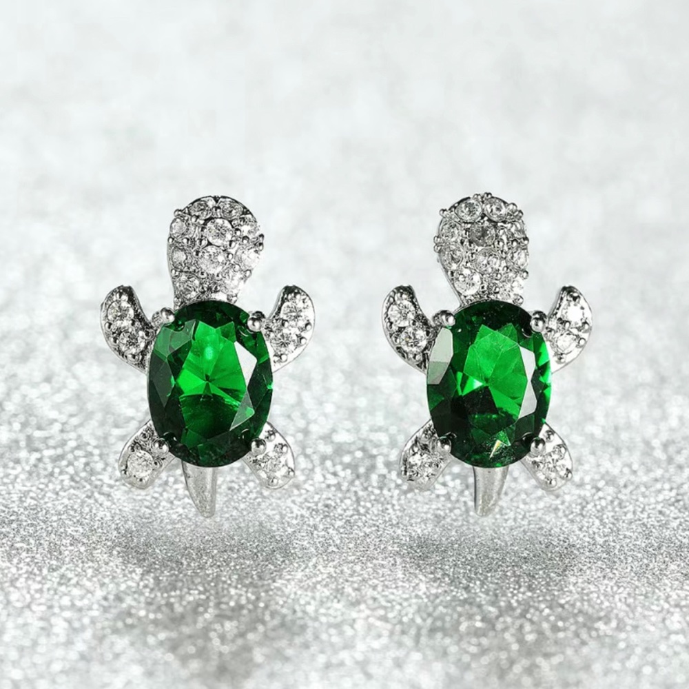Rhinestone Turtle Earrings